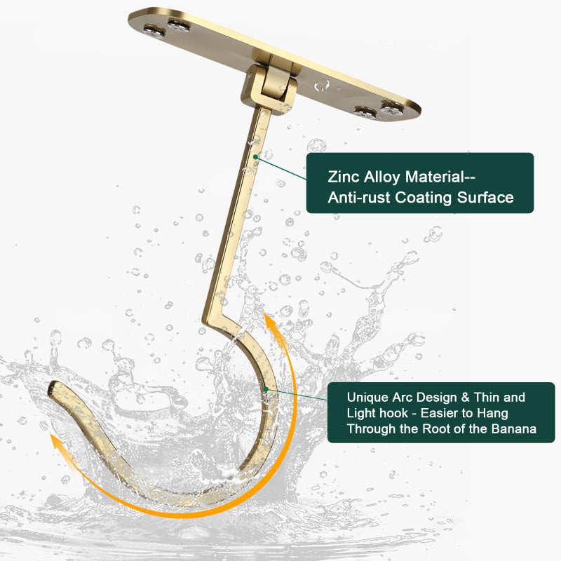CAPHONT 2 Pack Foldable Metal Banana Hook Under Cabinet - Hanger to Keep Bananas Fresh, Holder for Other Kitchen Items (Gold) - Image 3